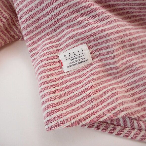 Split Co Men's size L Short Sleeve Button-up Shirt Casual Striped Flap Pockets - Picture 8 of 10